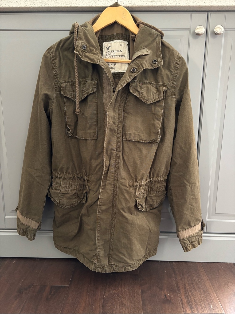 American Eagle Olive Green Utility Military Anorak Cargo Hooded Jacket XS Unisex